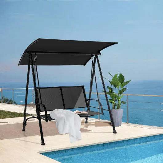 2-Seat Outdoor Canopy Swing with Comfortable Fabric Seat and Heavy-duty Metal Frame-Black