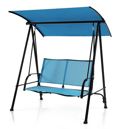 2-Seat Outdoor Canopy Swing with Comfortable Fabric Seat and Heavy-duty Metal Frame-Navy