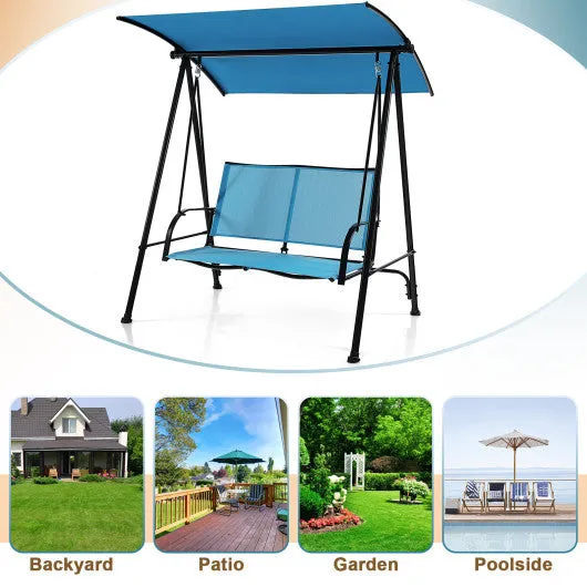 2-Seat Outdoor Canopy Swing with Comfortable Fabric Seat and Heavy-duty Metal Frame-Navy