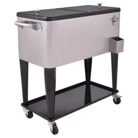 80 Quart Patio Rolling Stainless Steel Ice Beverage Cooler