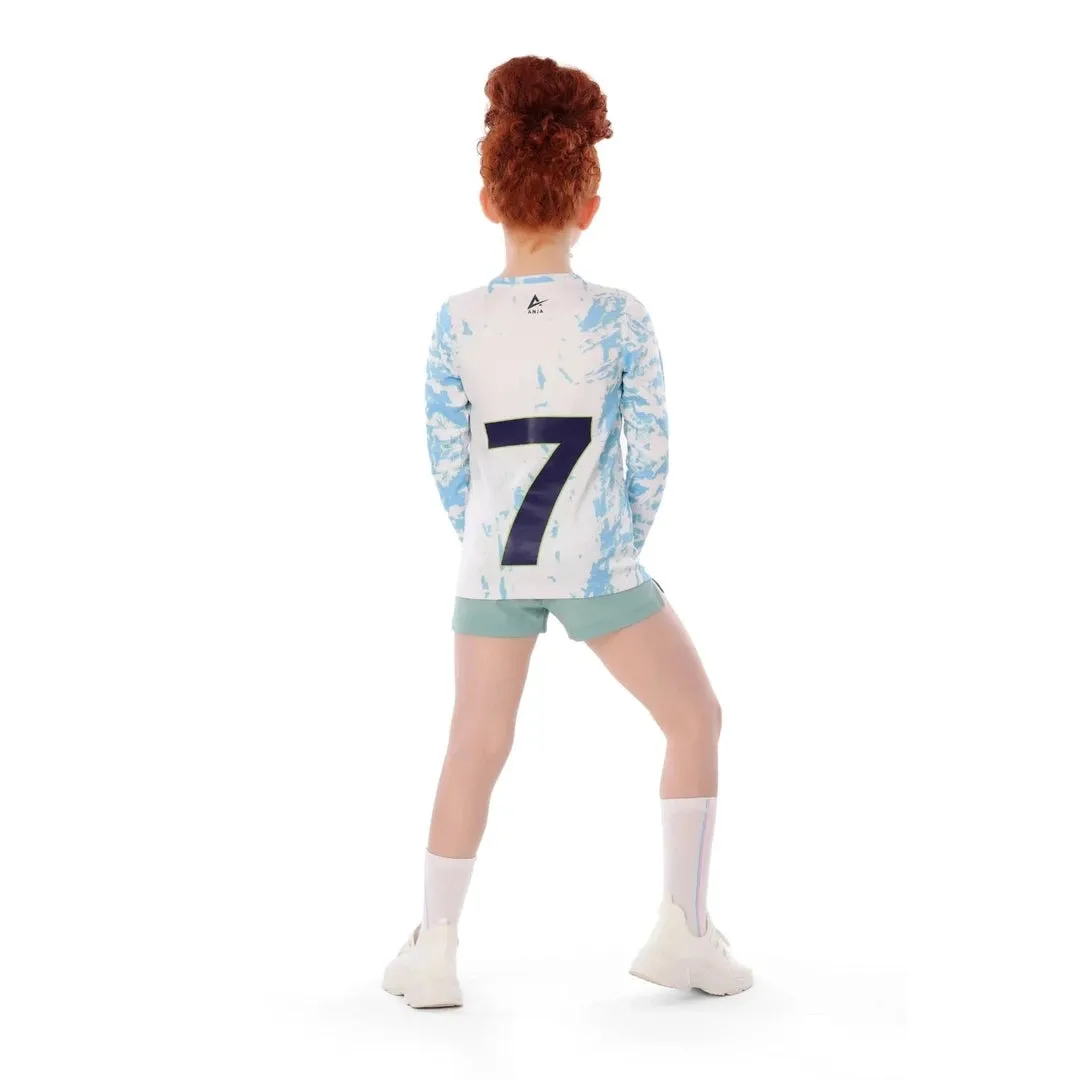 Anja Girls White And Blue Sports T-Shirt [WS]