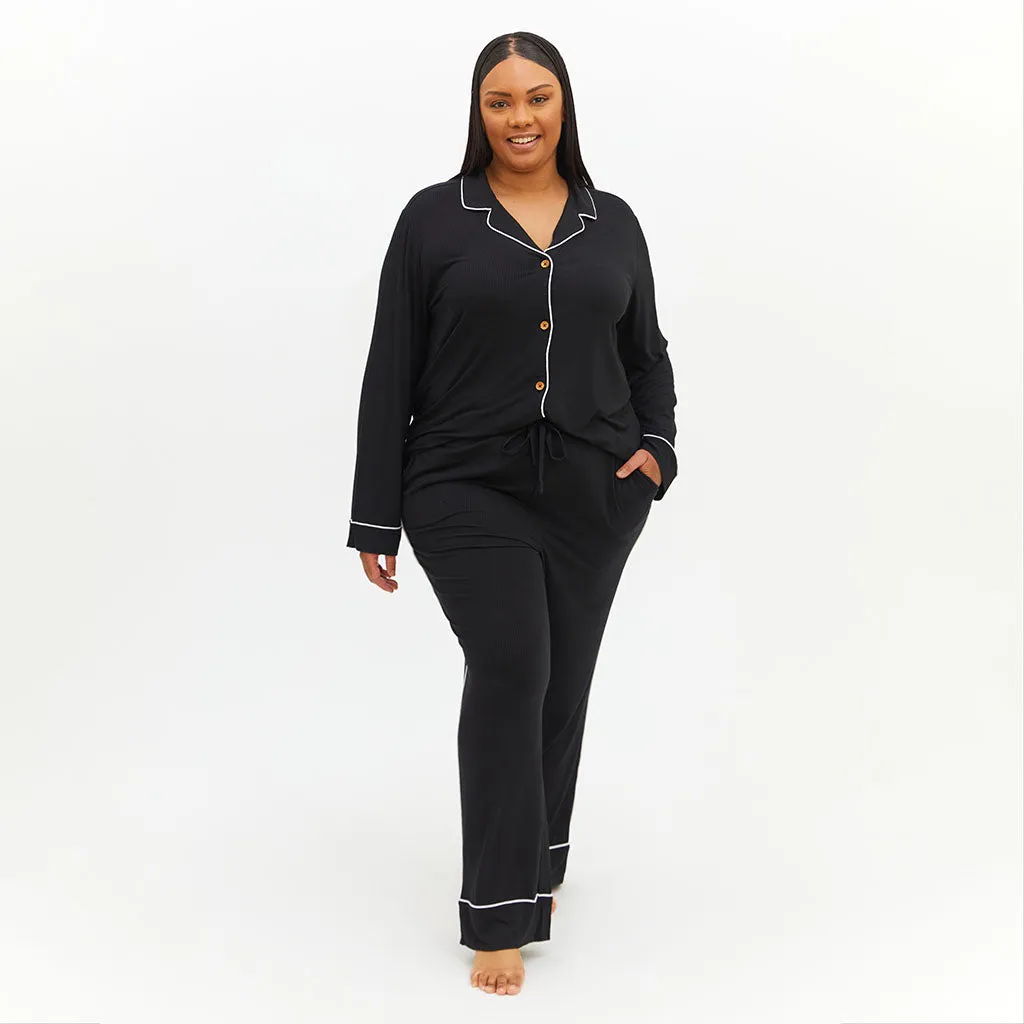 Black Ribbed Women's Relaxed Pant Luxe Loungewear