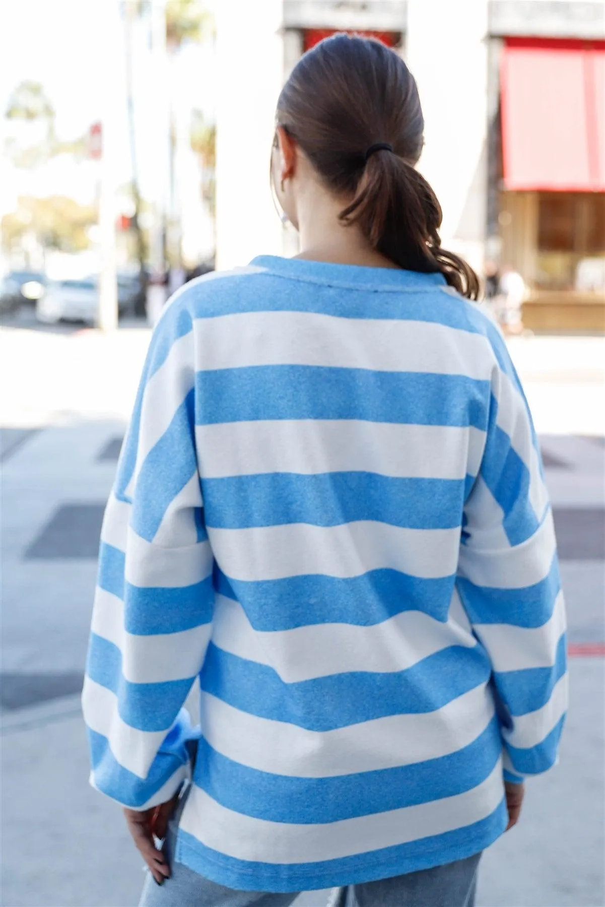 Blue & White Striped Blanket Blend Sweatshirt /2-2-2