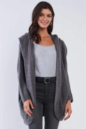 Charcoal Cuddly Hooded Long Sleeve Cardigan Sweater /3-3