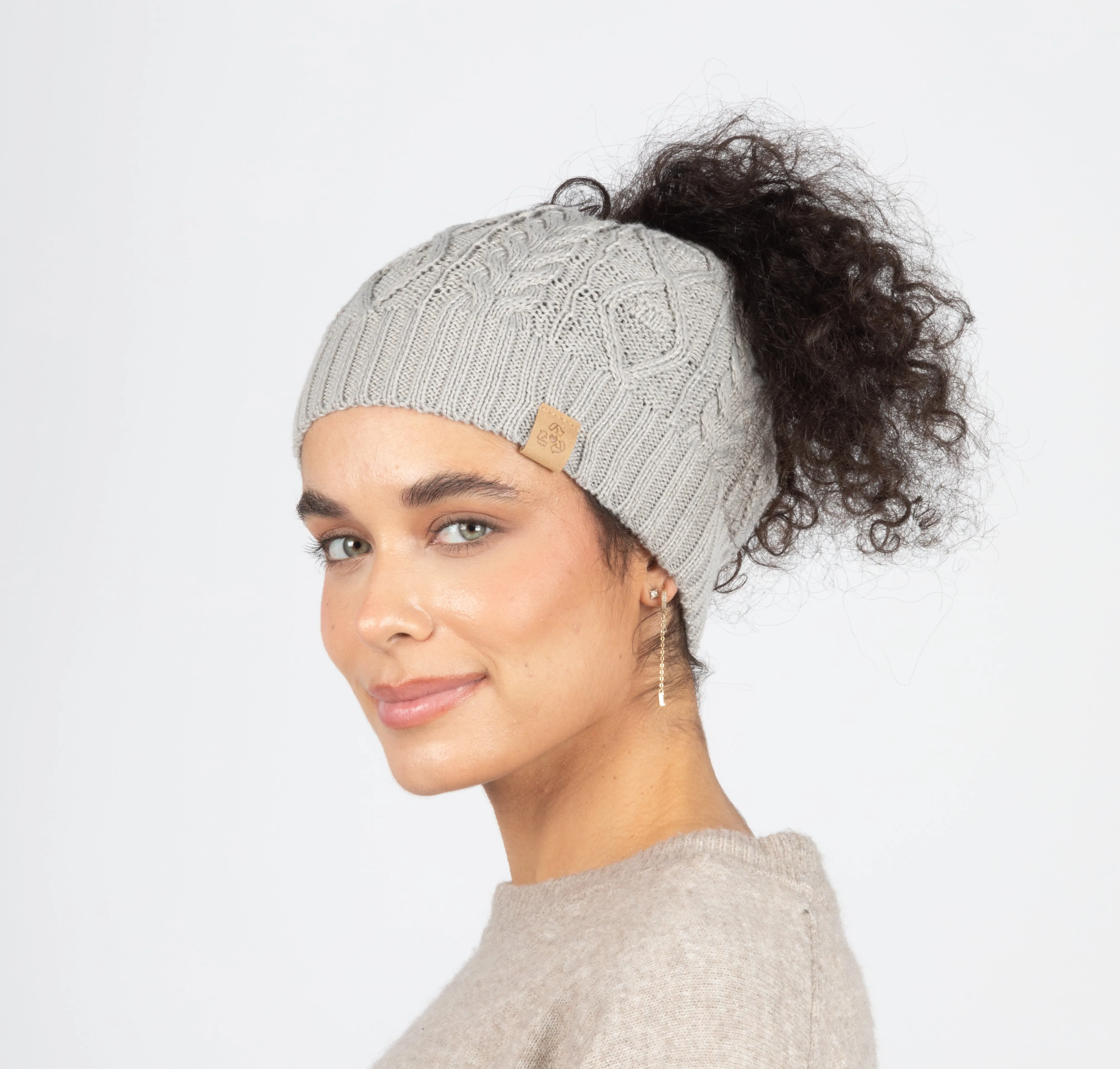 Daphne Recycled Knit Ponytail Beanie