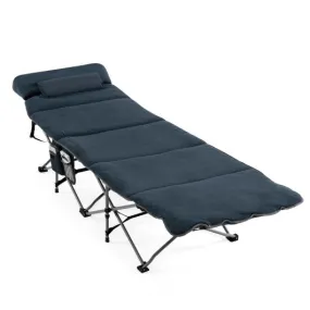 Folding Retractable Travel Camping Cot with Mattress and Carry Bag-Blue