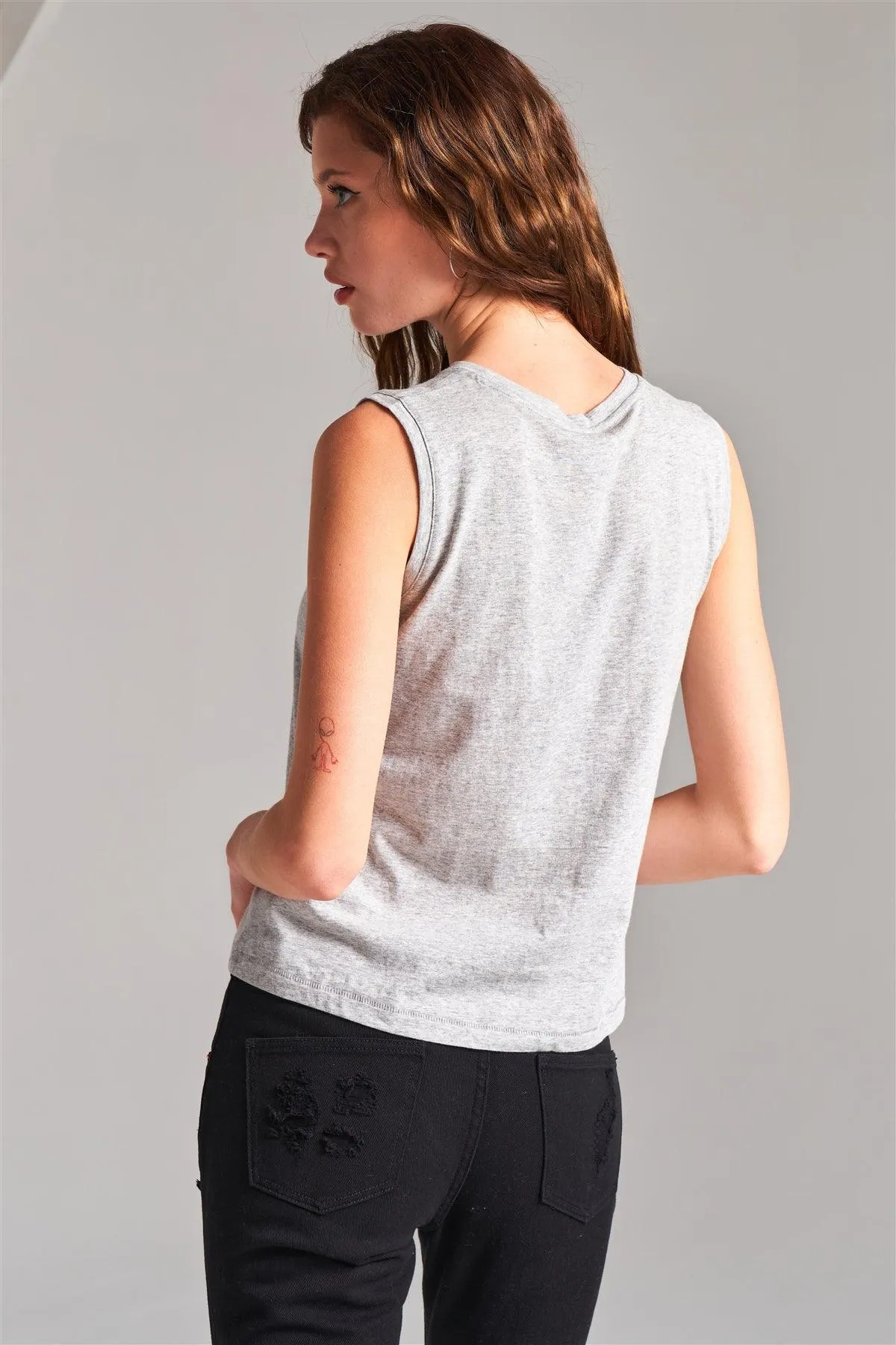 Heather Grey Solid Sleeveless Round Neck Basic Tank Top /1-2-2-1