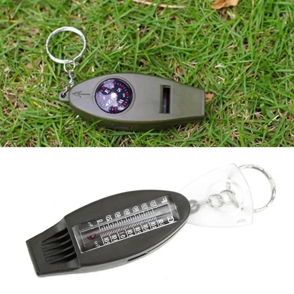 Hiking Whistle Keychain Design Thermometer Bite-resistant 4 in 1 Multifunction Hiking Whistle Safety Whistle Reminding