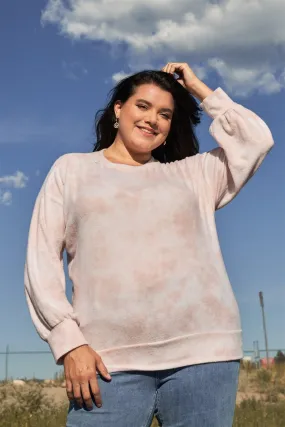 Junior Plus Size Baby Pink Tie-Dye Long Sleeve Super Soft Sweatshirt /3-2-1