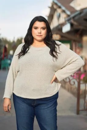 Junior Plus Size Grey Fuzzy Relaxed Fit Cozy Sweatshirt