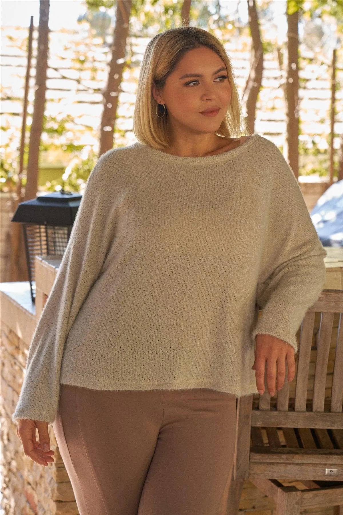 Junior Plus Size Grey Fuzzy Relaxed Fit Cozy Sweatshirt