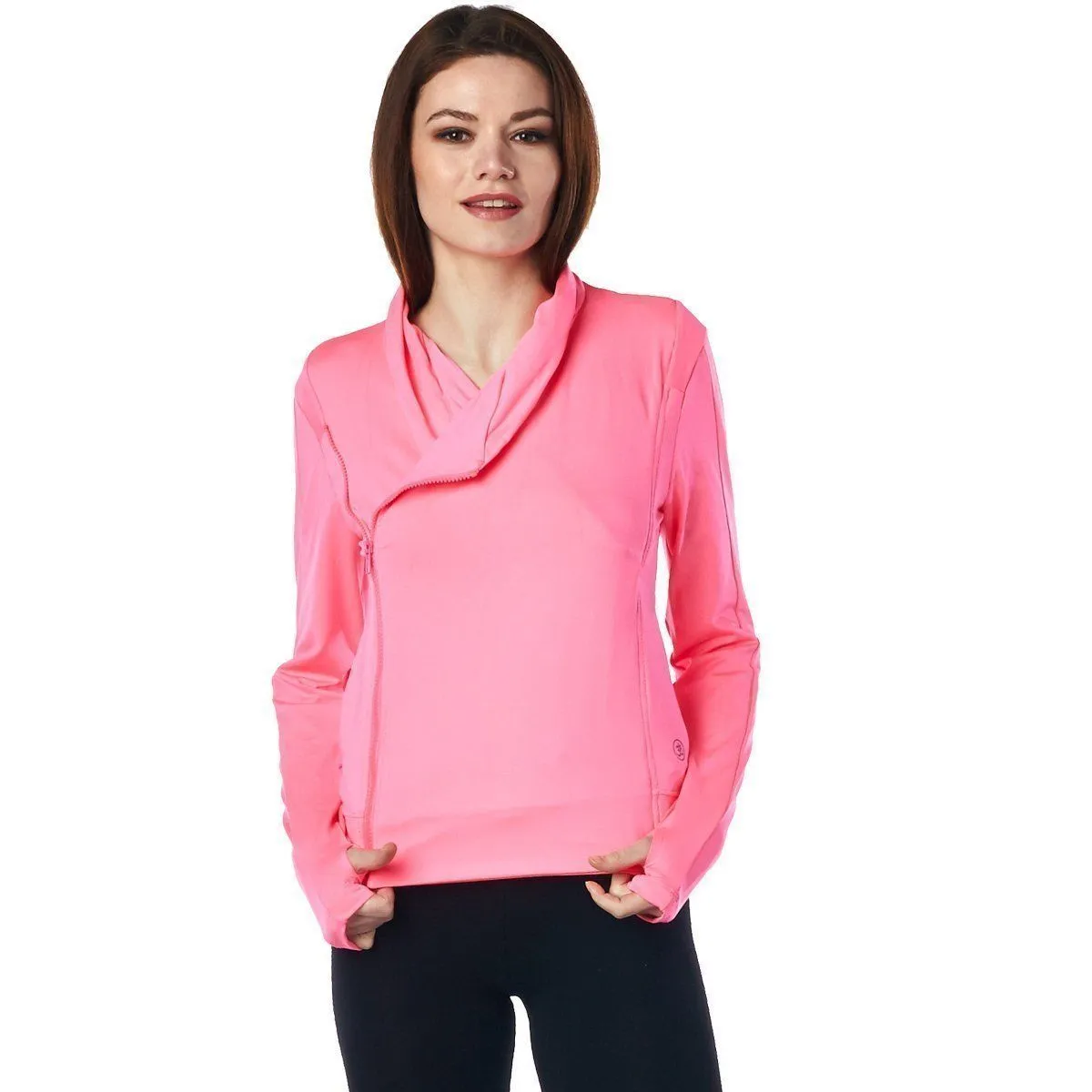 LA Society Women's Pink Yoga Sport Fitness Running  Wrap Zipper Design Jacket