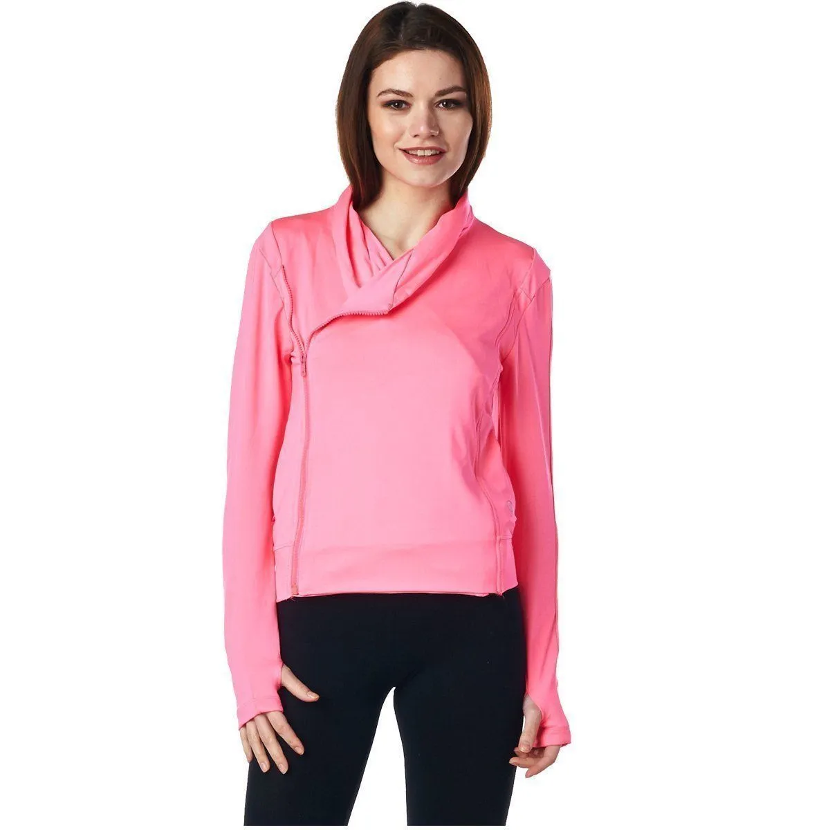 LA Society Women's Pink Yoga Sport Fitness Running  Wrap Zipper Design Jacket