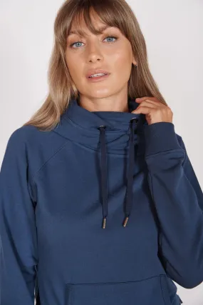 Lacey Navy Loungewear Cross Neck Hoodie