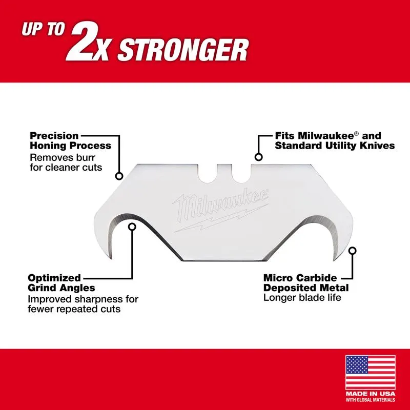 Milwaukee Micro Carbide Metal Roofing Hook Utility Blade 2-3/8 in. L 5 pc