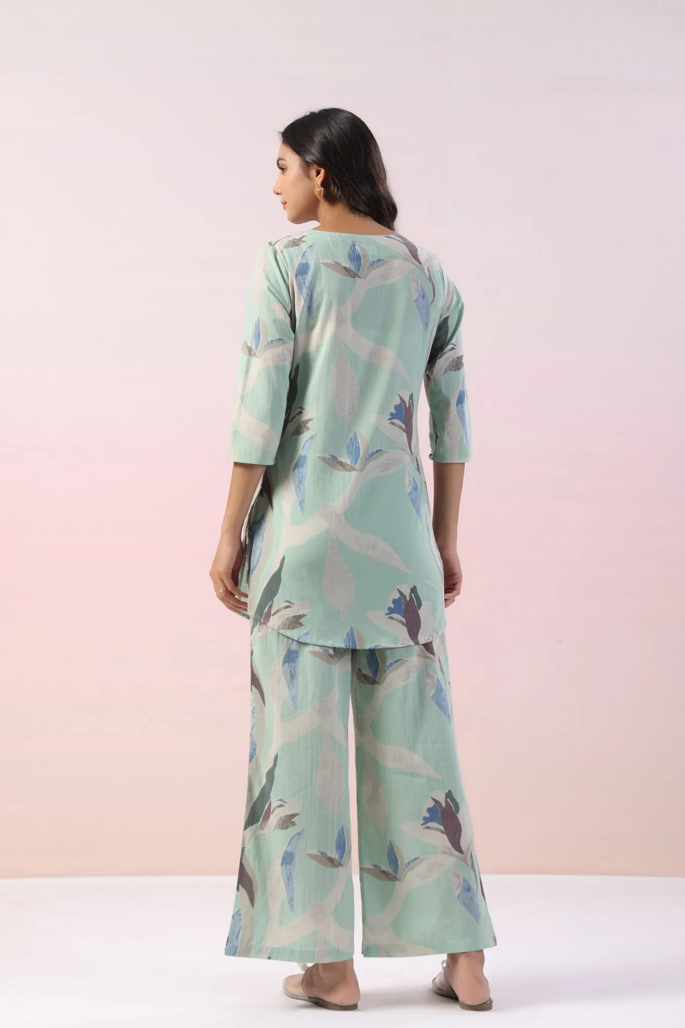 Mint Floral Cotton Palazzo Loungewear Set