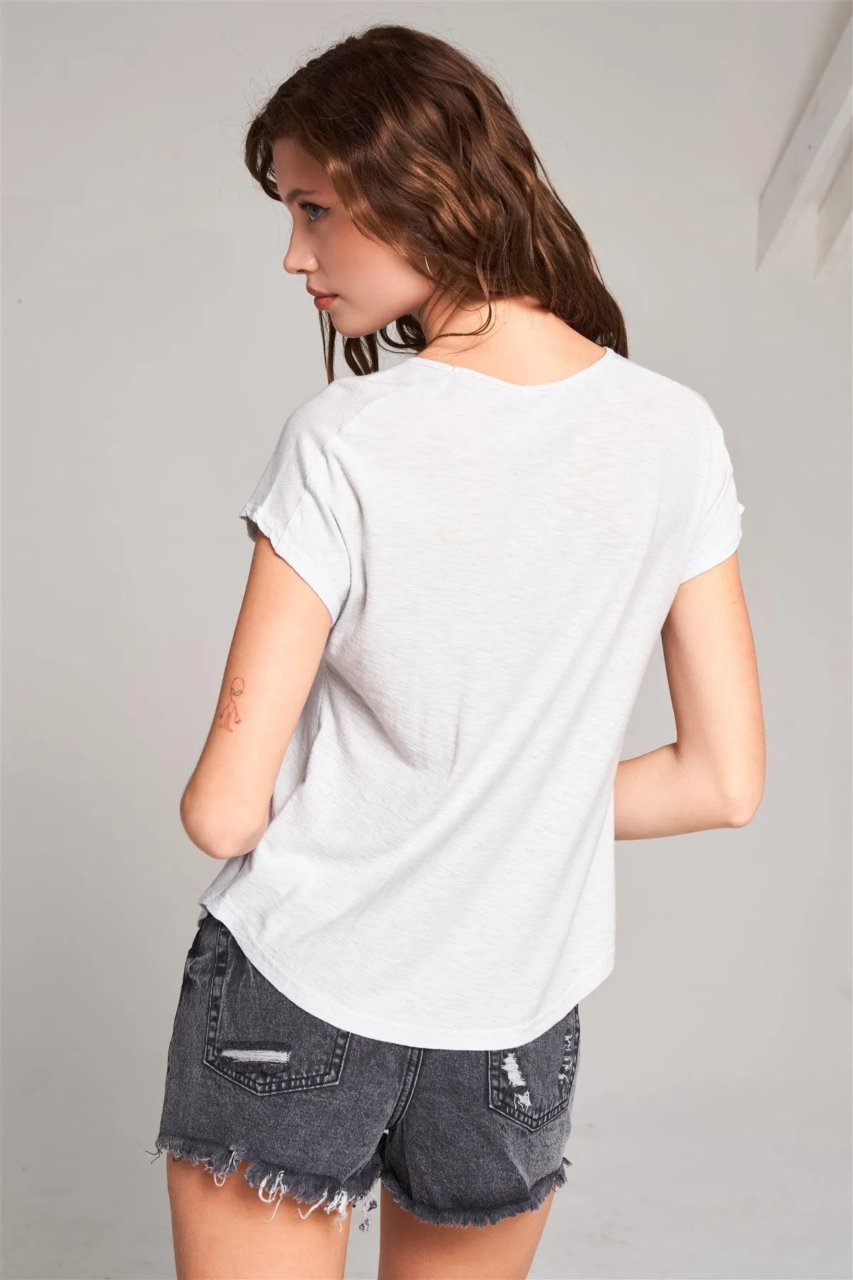 Moonshine Grey Ribbed Shoulder Round Neck Chest Pocket Detail Relaxed Tee