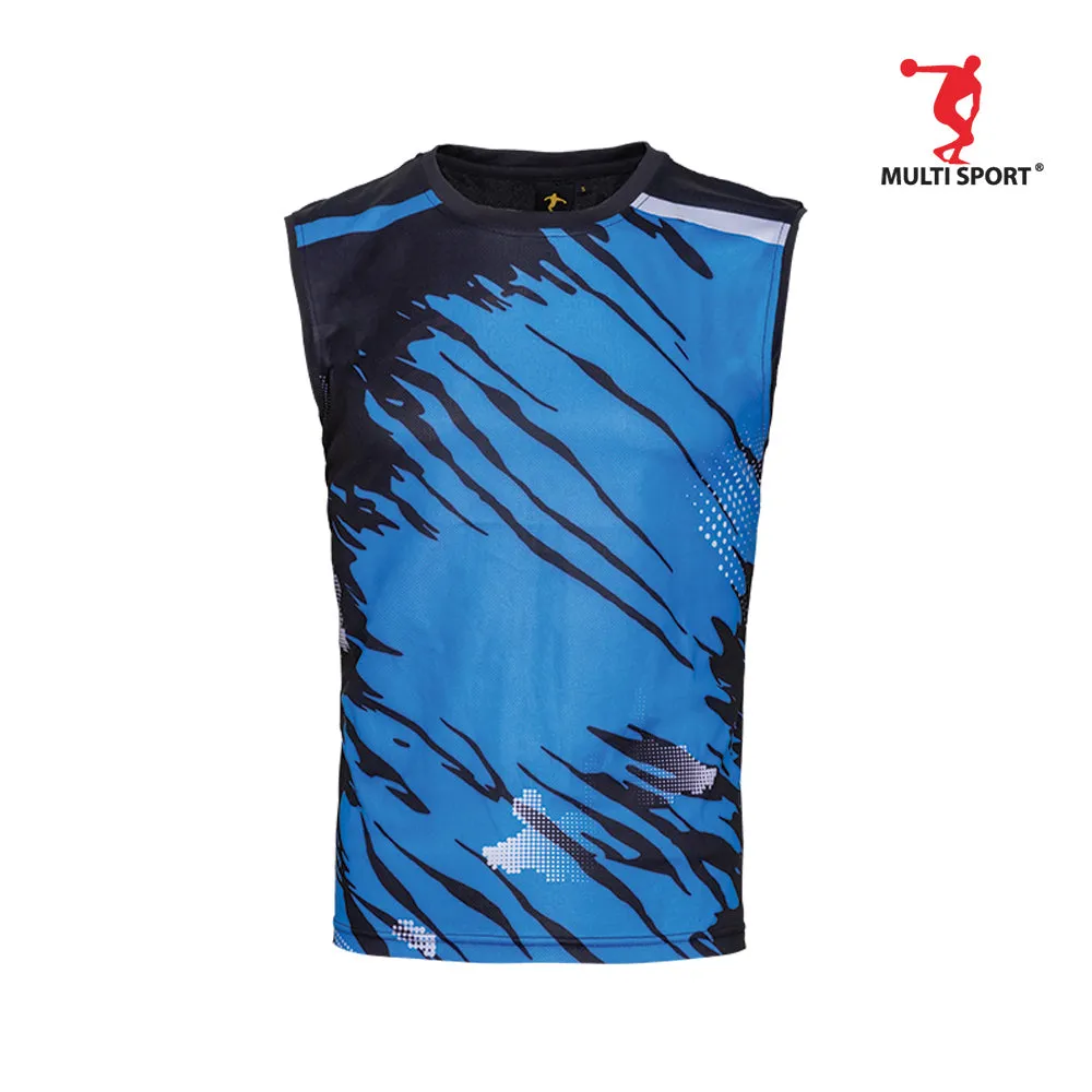 MULTISPORT MICROFIBER MINI EYELET SLEEVELESS SUBLIMATION TEE (BLACK/SEA BLUE)