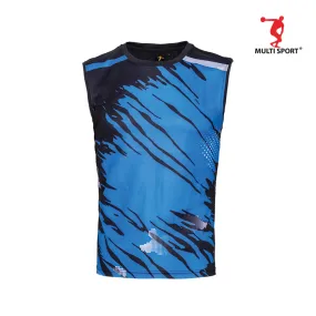 MULTISPORT MICROFIBER MINI EYELET SLEEVELESS SUBLIMATION TEE (BLACK/SEA BLUE)