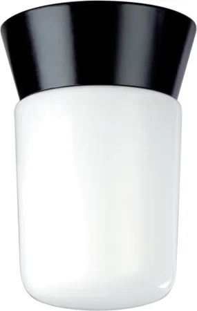 Nuvo 1-Light 8" Outdoor Ceiling Light w/ White Glass Cylinder in Black Finish