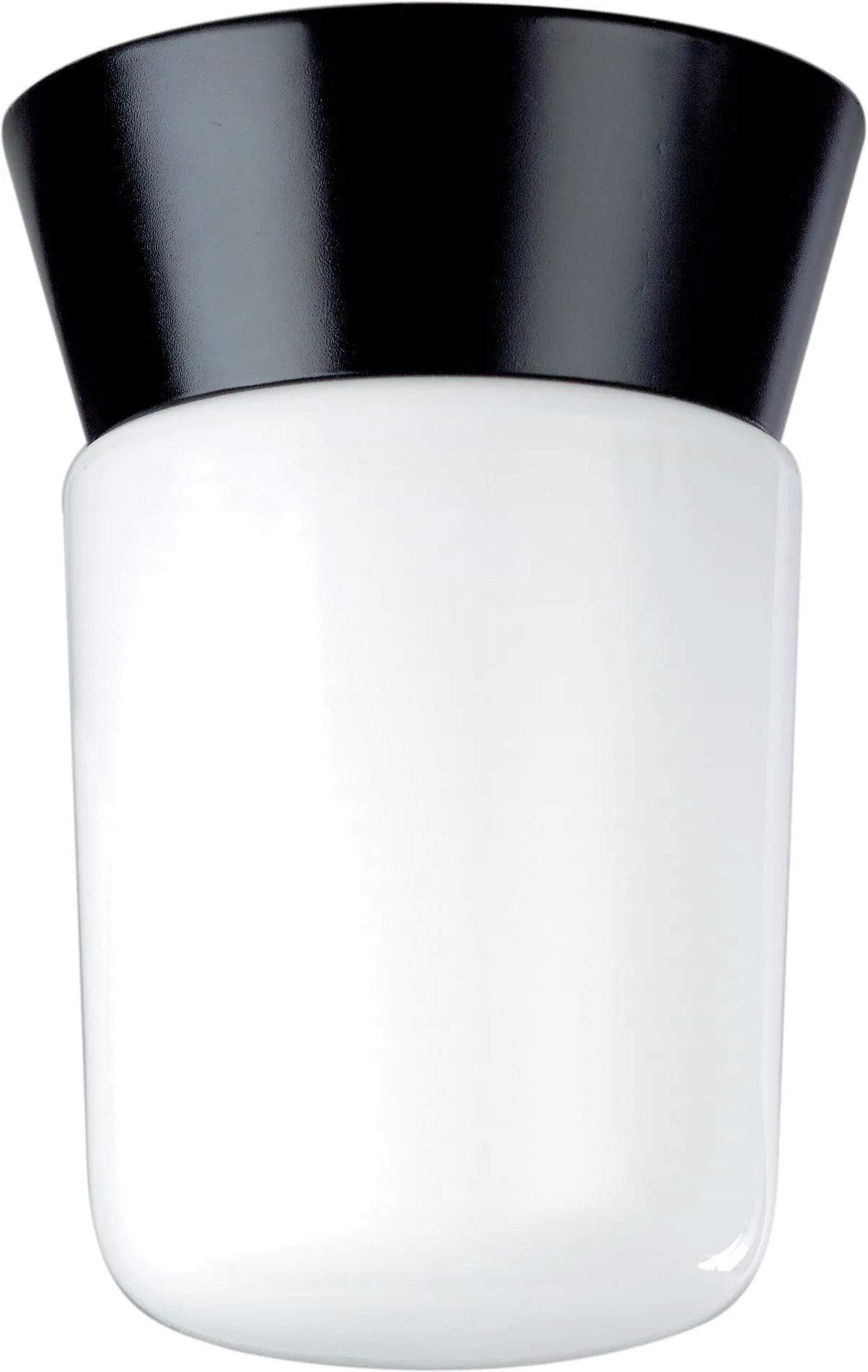 Nuvo 1-Light 8" Outdoor Ceiling Light w/ White Glass Cylinder in Black Finish