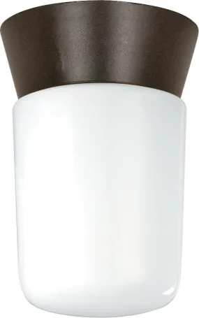 Nuvo 1-Light 8" Outdoor Ceiling Light w/White Glass Cylinder in Bronzotic Finish