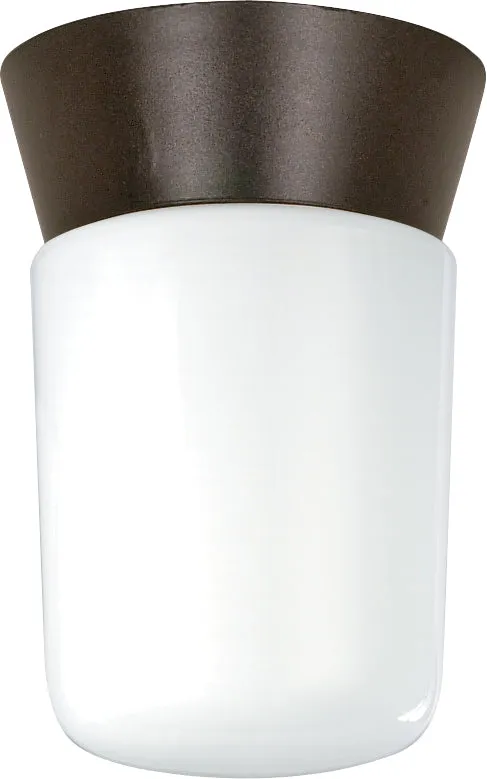 Nuvo 1-Light 8" Outdoor Ceiling Light w/White Glass Cylinder in Bronzotic Finish