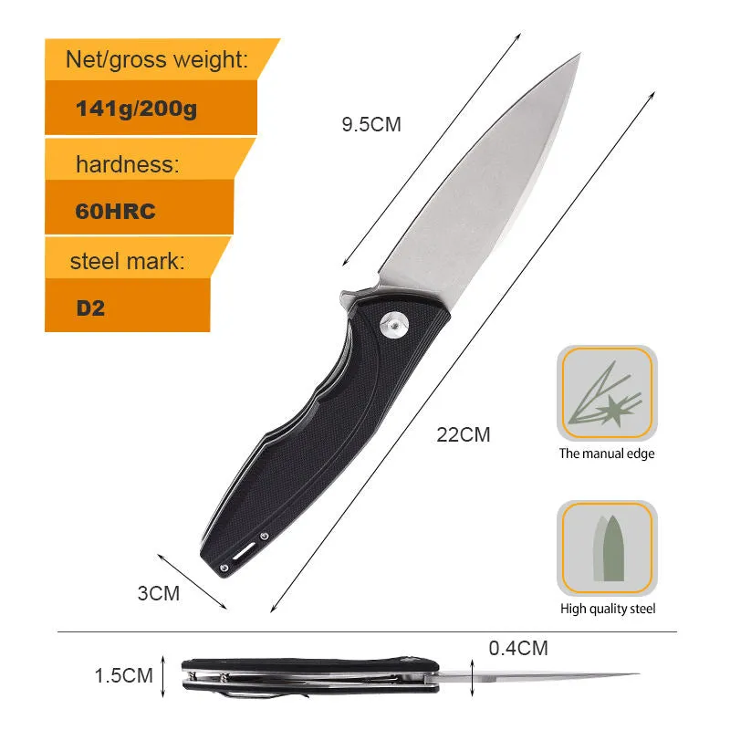 Outdoor Foldable G10 Handle Tactical Men Self Defense Utility Pocket D2 Steel Camping Hunting Survival Knife