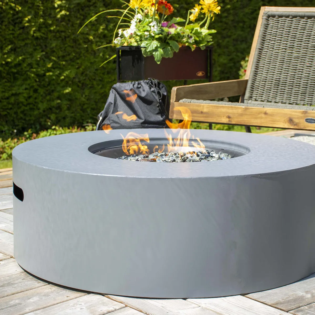 Outdoor Heater - JR Home - Paramount Concrete Look Convertible Aluminum Fire Table, Round, FP-456