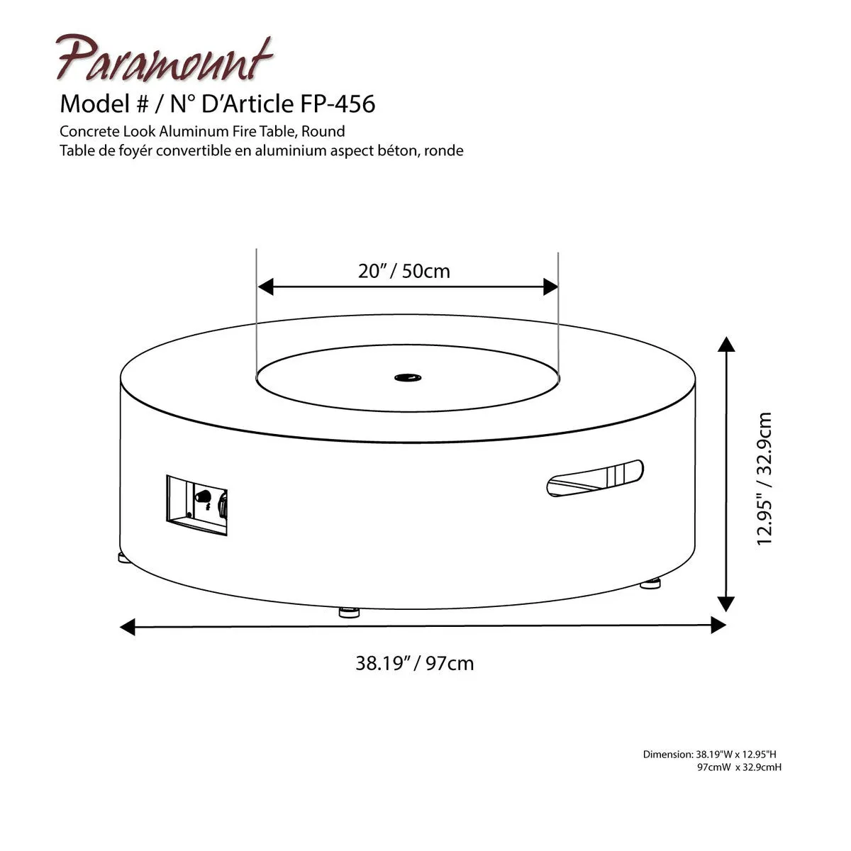 Outdoor Heater - JR Home - Paramount Concrete Look Convertible Aluminum Fire Table, Round, FP-456