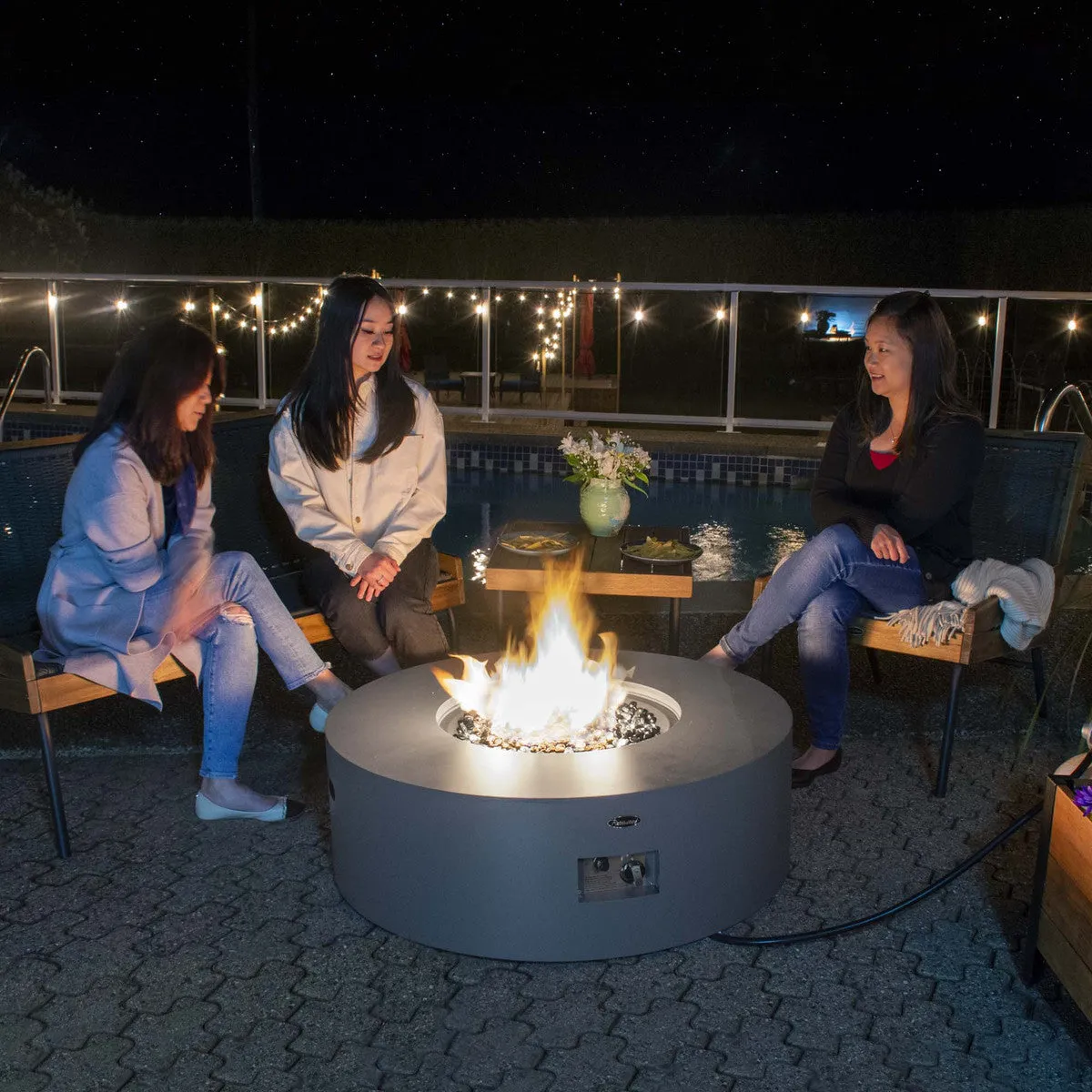 Outdoor Heater - JR Home - Paramount Concrete Look Convertible Aluminum Fire Table, Round, FP-456