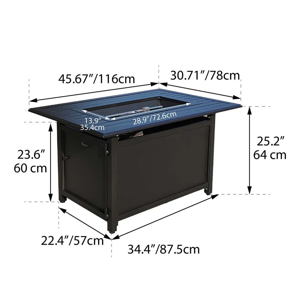 Outdoor Heater - Paramount Gale Aluminum Rectangular Fire Table, FP-341-BZ