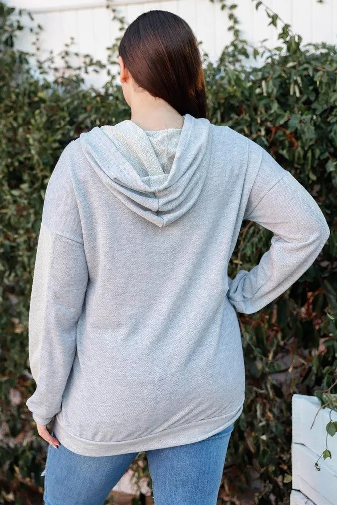 Plus Size Belt Zip-Up Reversed Hoodie Sweatshirt