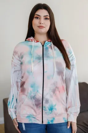 Plus Size Tie-Dye Zip-Up Hoodie Sweatshirt