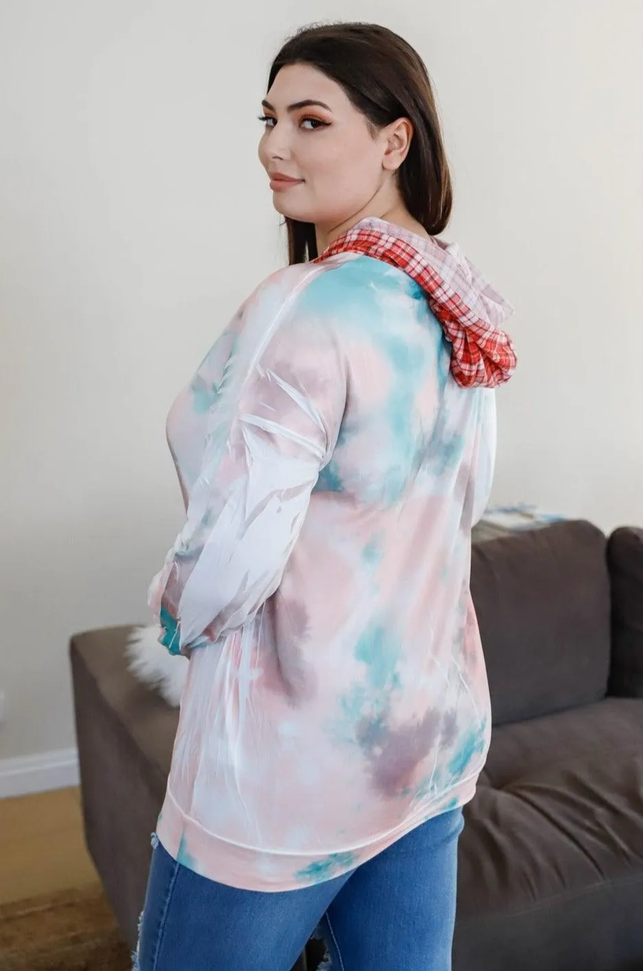 Plus Size Tie-Dye Zip-Up Hoodie Sweatshirt