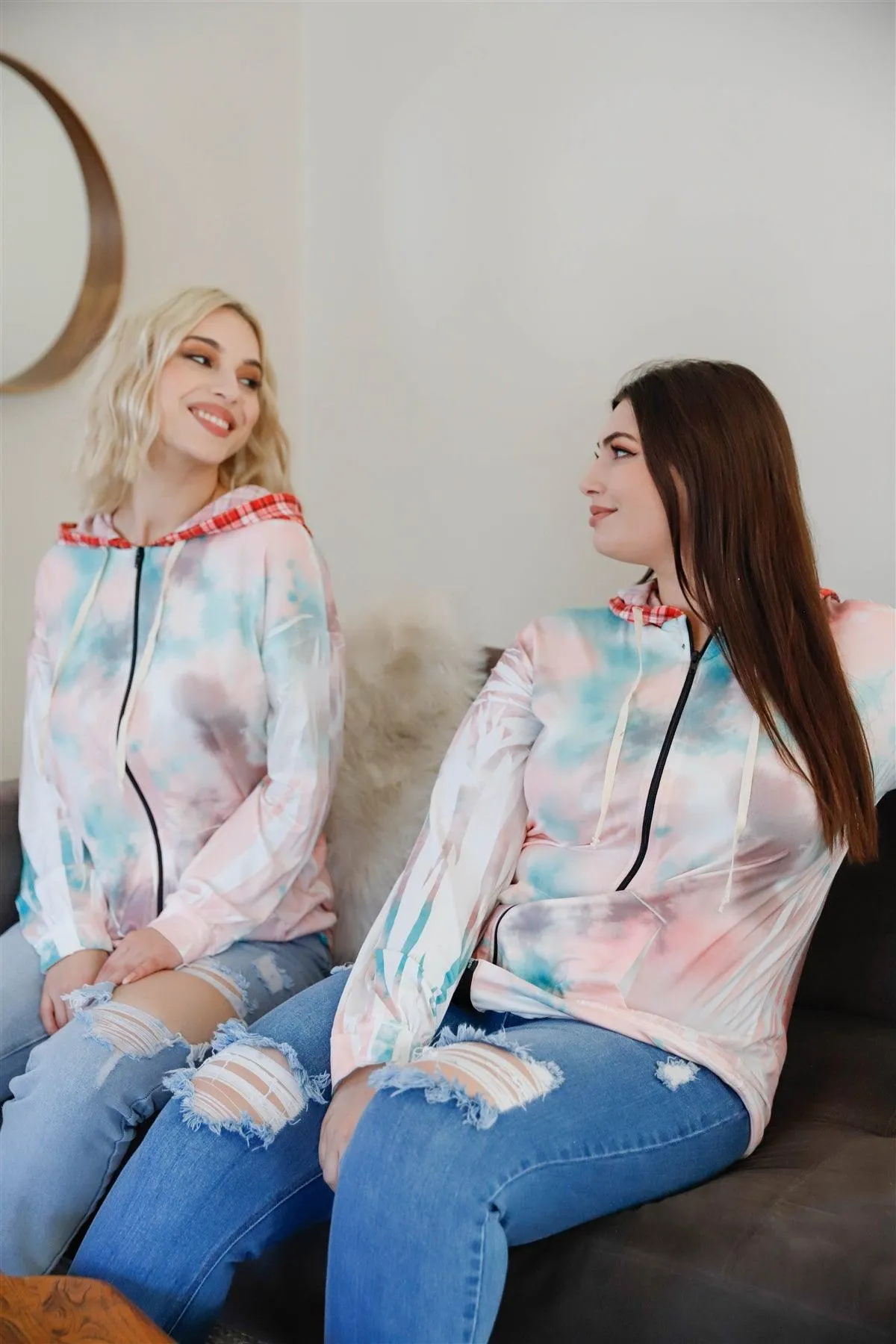 Plus Size Tie-Dye Zip-Up Hoodie Sweatshirt