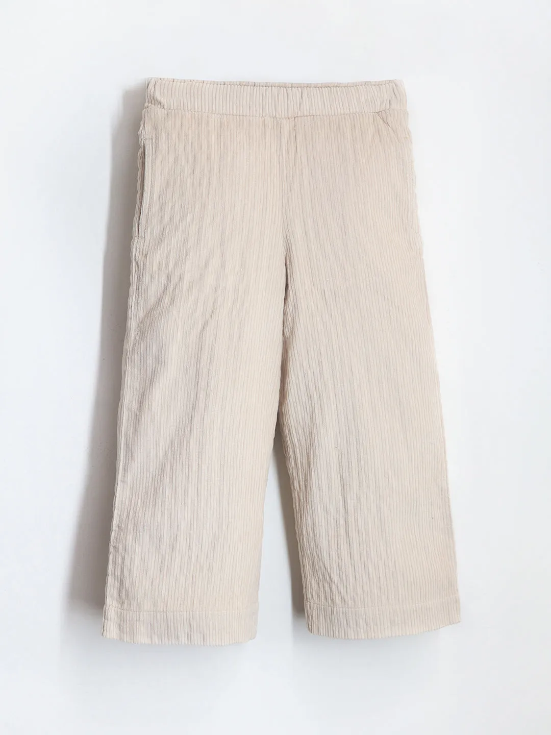 Smart Casual Cream Cotton Elasticated Culottes Pants For Girls