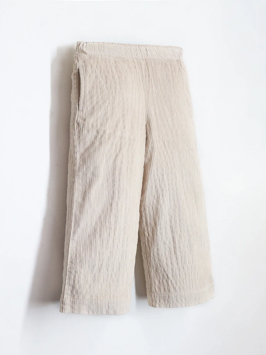 Smart Casual Cream Cotton Elasticated Culottes Pants For Girls