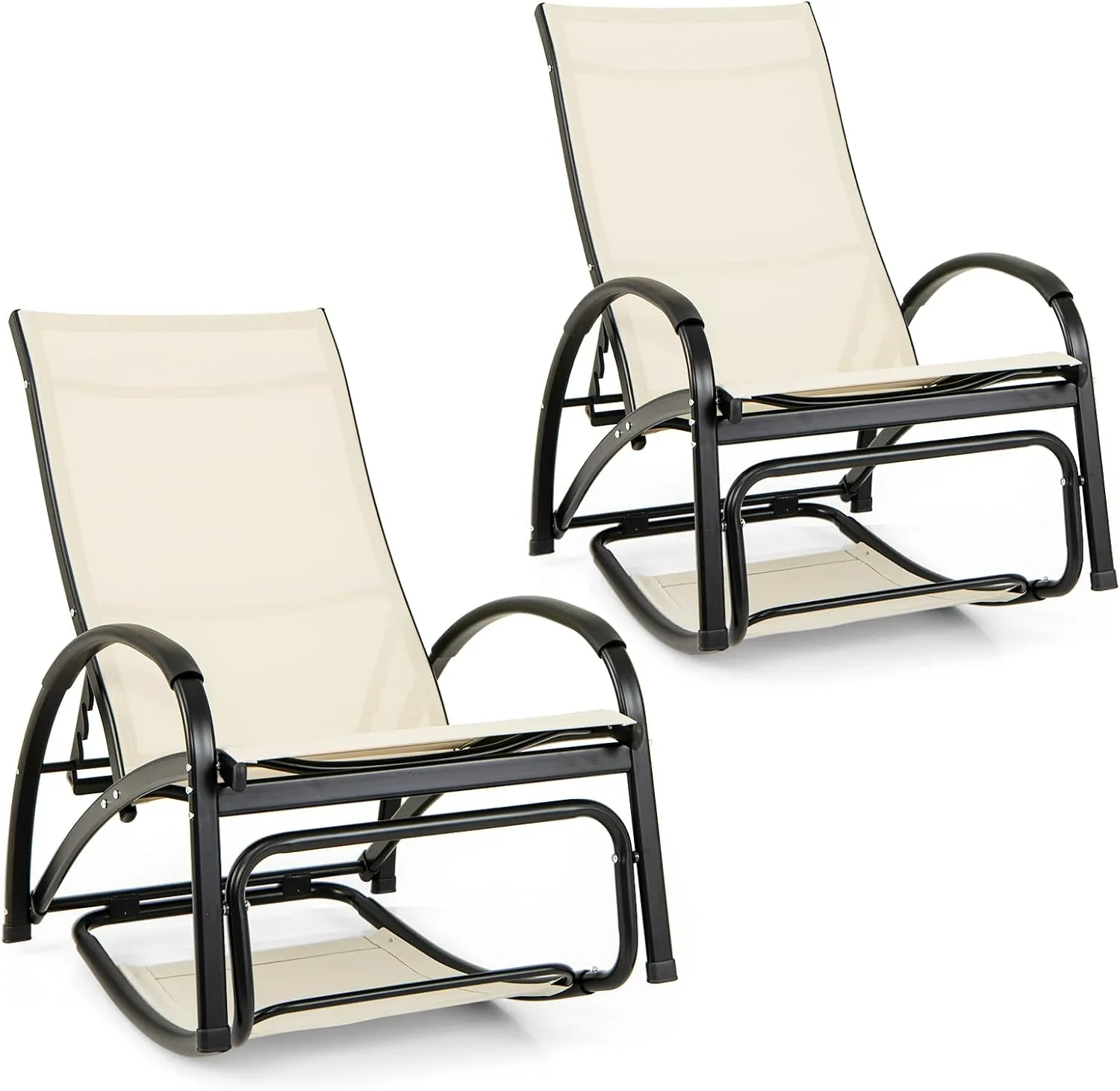 Tangkula Rocking Chair Outdoor, 2-in-1 Convertible Lounge Chair with 4-Level Adjustable Backrest