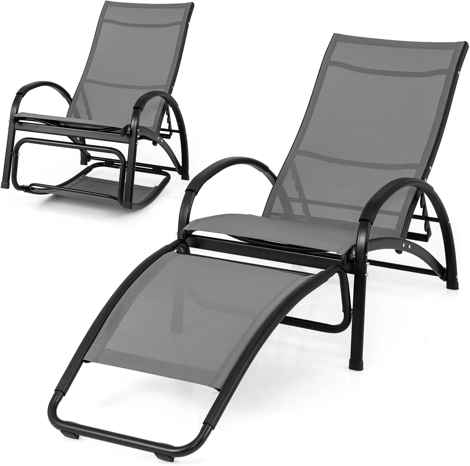 Tangkula Rocking Chair Outdoor, 2-in-1 Convertible Lounge Chair with 4-Level Adjustable Backrest