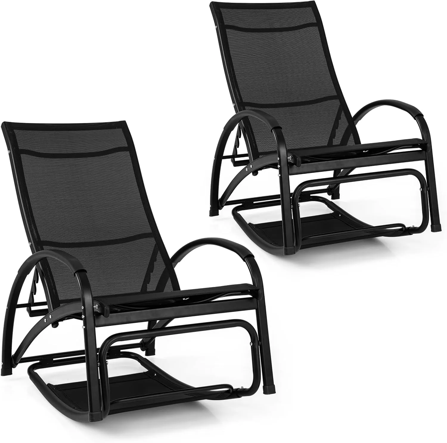 Tangkula Rocking Chair Outdoor, 2-in-1 Convertible Lounge Chair with 4-Level Adjustable Backrest