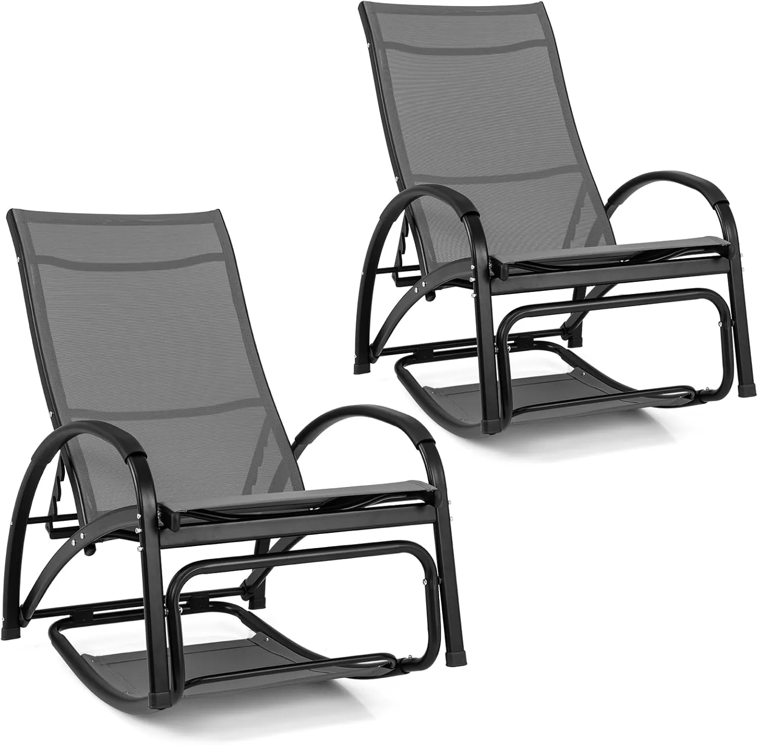 Tangkula Rocking Chair Outdoor, 2-in-1 Convertible Lounge Chair with 4-Level Adjustable Backrest