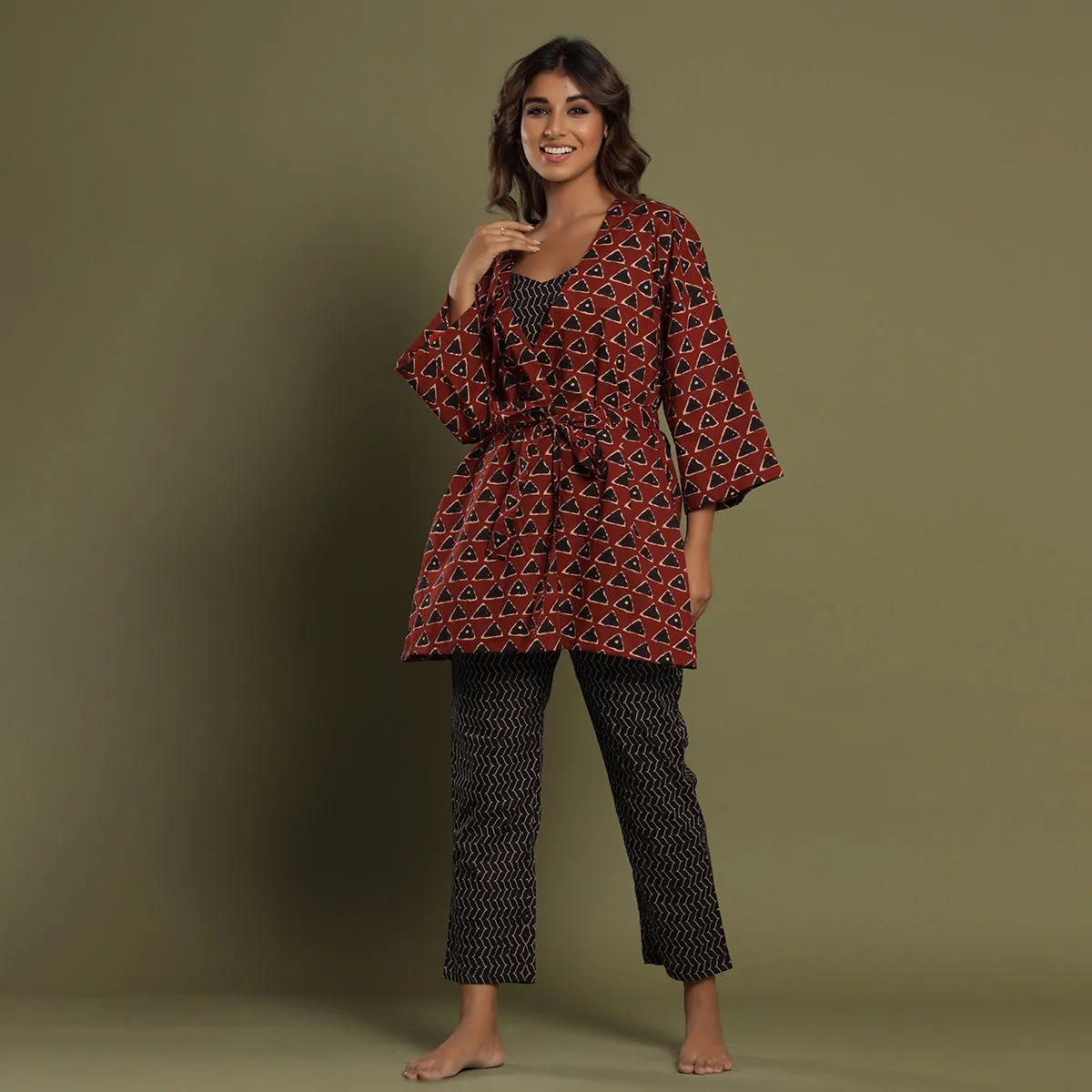 Three Piece Loungewear Set Maroon