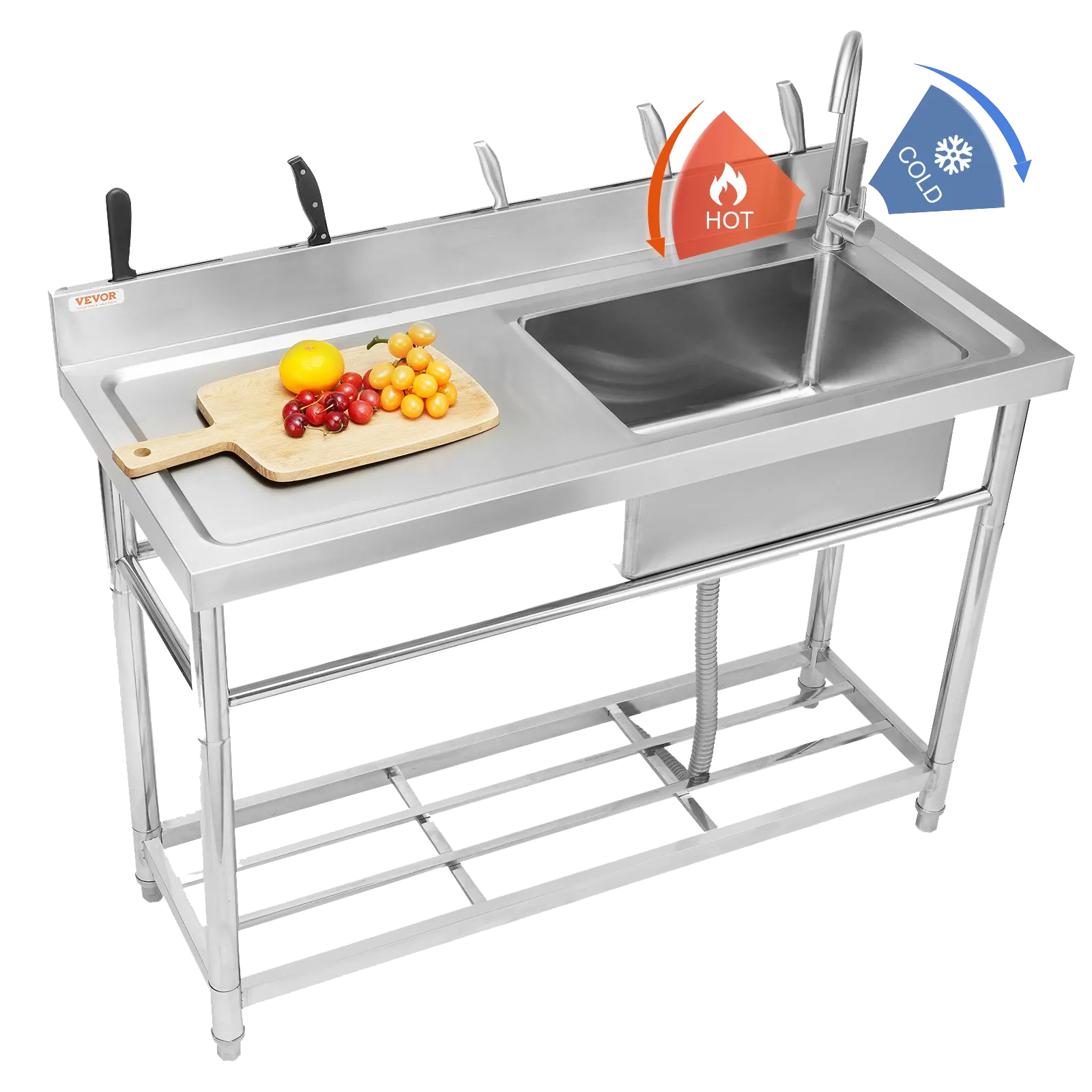 Vevor Stainless Steel Utility Sink 39.4"x19.1"x37.4" Commercial Single Bowl with Workbench NSF Certified New