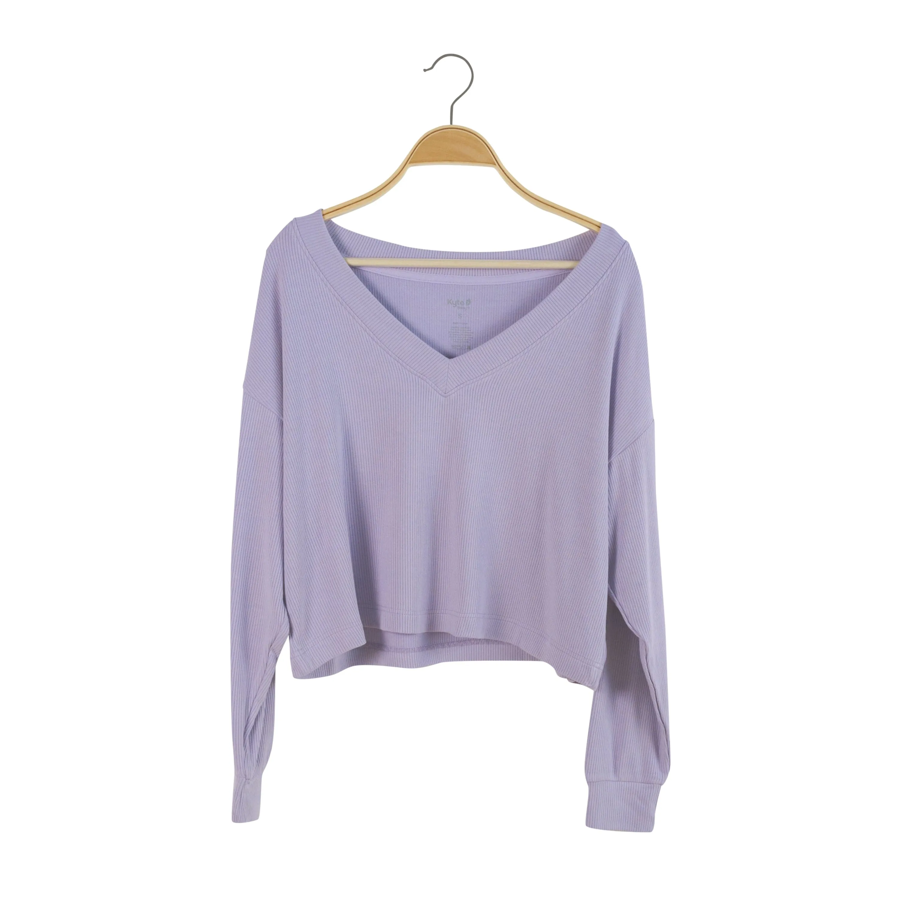 Women's Ribbed Long Sleeve Crop Top in Taro