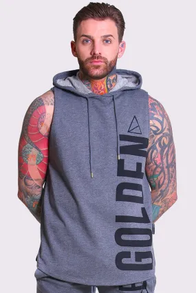 Xabia Sleeveless Printed Men's Gym Hoodie - Grey