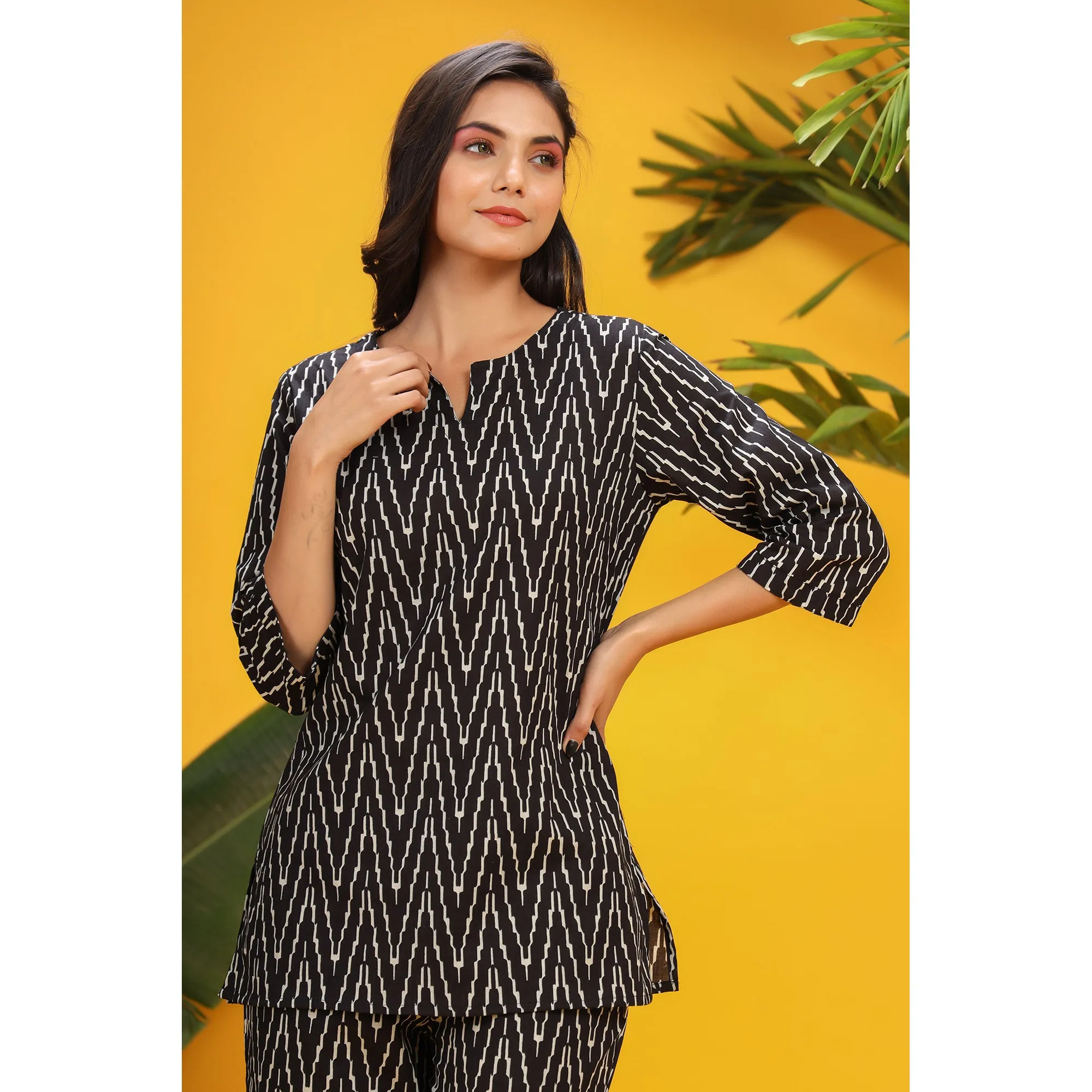 Zig Zag on Black Loungewear Top Set